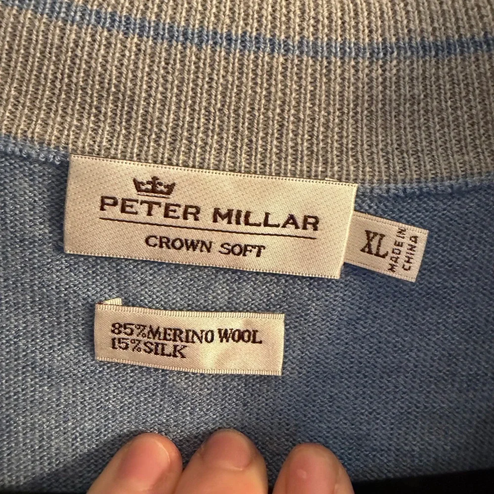 Peter Millar Crown Soft Merino Wool Silk Sweater Vest XL Blue Golf 1/4 Zip